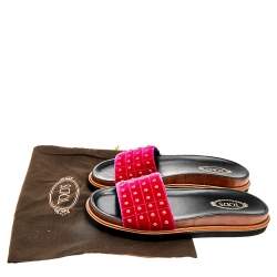 Tod's Fuchsia Velvet Studded Flat Slides Size 39