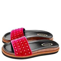 Tod's Fuchsia Velvet Studded Flat Slides Size 39