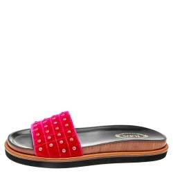 Tod's Fuchsia Velvet Studded Flat Slides Size 39