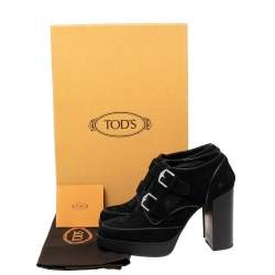 Pre Owned Tod's Black Suede Buckle Ankle Boots Size 36.5
