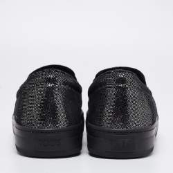 Pre Owned Tod's Black/Silver Laminated Suede Double T Fringe Slip-On Sneakers Size 40.5