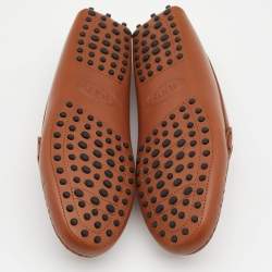 Pre Owned Tod's Brown Leather Double T Slip On Loafers Size 38.5