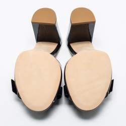 Pre Owned Tod's Black Patent Leather Double T Embellished Slide Sandals Size 38.5