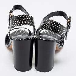 مملوكة مسبقًا Tod's Black/White Python Embossed Leather Ankle Strap Sandals Size 38.5
