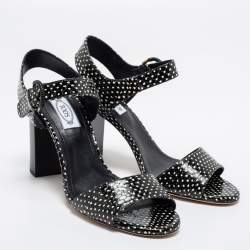 مملوكة مسبقًا Tod's Black/White Python Embossed Leather Ankle Strap Sandals Size 38.5