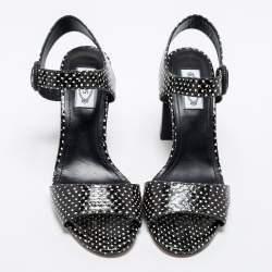 مملوكة مسبقًا Tod's Black/White Python Embossed Leather Ankle Strap Sandals Size 38.5