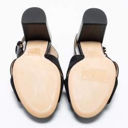 Pre Owned Tod's Black Suede And Leather Crisscross Block Heel Ankle Strap Sandals Size 38