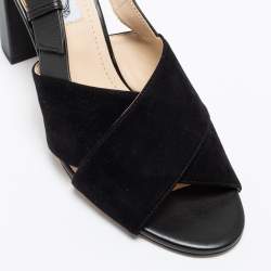 Pre Owned Tod's Black Suede And Leather Crisscross Block Heel Ankle Strap Sandals Size 38