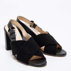 Pre Owned Tod's Black Suede And Leather Crisscross Block Heel Ankle Strap Sandals Size 38