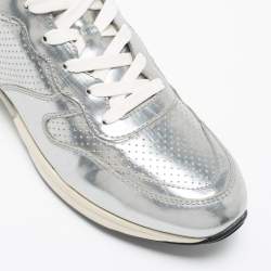 Pre Owned Tod's Silver Perforated Leather Sportivo Active Sneakers Size 38.5