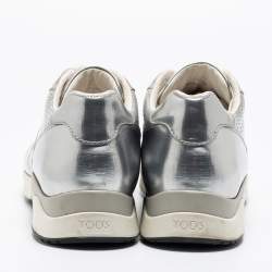 Pre Owned Tod's Silver Perforated Leather Sportivo Active Sneakers Size 38.5