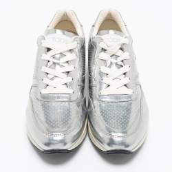 Pre Owned Tod's Silver Perforated Leather Sportivo Active Sneakers Size 38.5