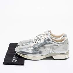Pre Owned Tod's Silver Perforated Leather Sportivo Active Sneakers Size 38.5