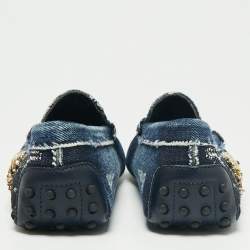 Pre Owned Tod's Blue Denim Sequin Embellished Slip On Loafers Size 37.5