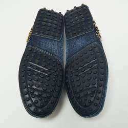Pre Owned Tod's Blue Denim Sequin Embellished Slip On Loafers Size 37.5
