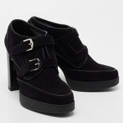 مملوكة مسبقًا Tod's Black Suede Buckle Block Heel Booties Size 39.5 
