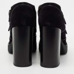 مملوكة مسبقًا Tod's Black Suede Buckle Block Heel Booties Size 39.5 