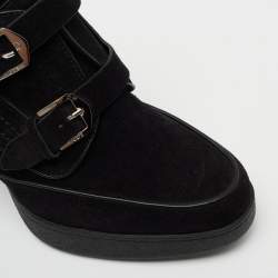 مملوكة مسبقًا Tod's Black Suede Buckle Block Heel Booties Size 39.5 