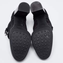 مملوكة مسبقًا حذاء بوت تودز سويدي أسود بإبزيم بحزام كعب سميك مقاس 40.5