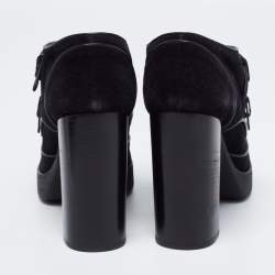 مملوكة مسبقًا حذاء بوت تودز سويدي أسود بإبزيم بحزام كعب سميك مقاس 40.5