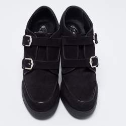 مملوكة مسبقًا حذاء بوت تودز سويدي أسود بإبزيم بحزام كعب سميك مقاس 40.5