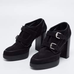 مملوكة مسبقًا حذاء بوت تودز سويدي أسود بإبزيم بحزام كعب سميك مقاس 40.5