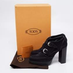 مملوكة مسبقًا حذاء بوت تودز سويدي أسود بإبزيم بحزام كعب سميك مقاس 40.5