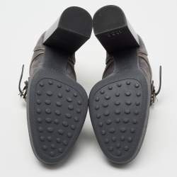 Pre Owned حذاء بوت تودز سويدي رصاصي بحزام مزدوج بإبزيم كعب سميك مقاس 38.5