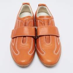 Pre Owned Tod's Orange  Leather Velcro Strap Sneakers Size 40