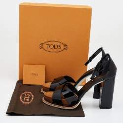 مملوكة مسبقًا Tod's Black Patent Leather Ankle Strap Block Heel Sandals Size 39