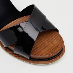 مملوكة مسبقًا Tod's Black Patent Leather Ankle Strap Block Heel Sandals Size 39