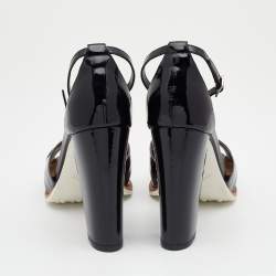 مملوكة مسبقًا Tod's Black Patent Leather Ankle Strap Block Heel Sandals Size 39