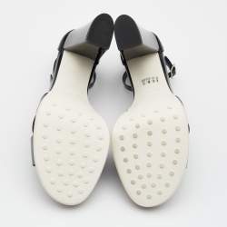 مملوكة مسبقًا Tod's Black Patent Leather Ankle Strap Block Heel Sandals Size 39