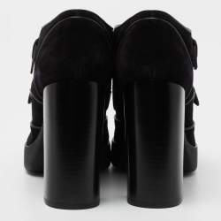 Pre Owned Tod's Black Suede Leather Buckle Detail Block Heel Booties Size 40