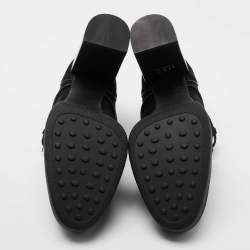 Pre Owned Tod's Black Suede Leather Buckle Detail Block Heel Booties Size 40