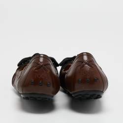Pre Owned Tod's Brown/Black Leather Crystal Embellished Bow Scrunch Ballet Flats Size 38