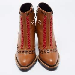Pre Owned Tod's Brown Leather Gipsy Cross Stitch Detail Block Heel Ankle Boots Size 36