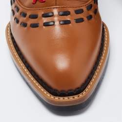 Pre Owned Tod's Brown Leather Gipsy Cross Stitch Detail Block Heel Ankle Boots Size 36