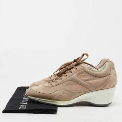 Pre Owned Tod's Pink Suede and Leather Low Top Sneakers Size 38.5