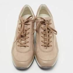 Pre Owned Tod's Pink Suede and Leather Low Top Sneakers Size 38.5