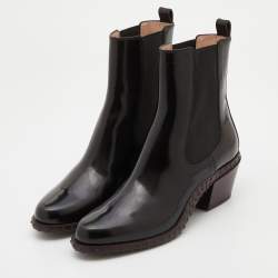 مملوكة مسبقًا Tod's Black Leather Block Heel Ankle Length Boots Size 38