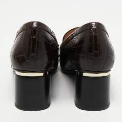 Pre Owned Tod's Brown Croc Embossed Leather Block Heel Loafer Pumps Size 40