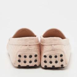 Pre Owned Tod's Light Pink Croc Embossed Leather Penny Loafers Size 36.5