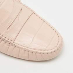 Pre Owned Tod's Light Pink Croc Embossed Leather Penny Loafers Size 36.5