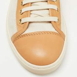 مملوكة مسبقًا Tod's White/Brown Nubuck and Leather Low Top Sneakers Size 37.5