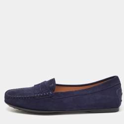 Tod's Navy Blue Suede Penny Loafers Size 39
