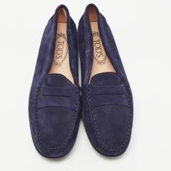 مملوكة مسبقًا Tod's Navy Blue Suede Penny Loafers Size 39