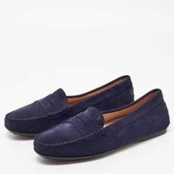 Tod's Navy Blue Suede Penny Loafers Size 39