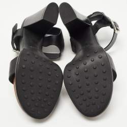 Pre Owned Tod's Black Leather Block Heel Platform Sandals Size 37