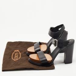 Pre Owned Tod's Black Leather Block Heel Platform Sandals Size 37